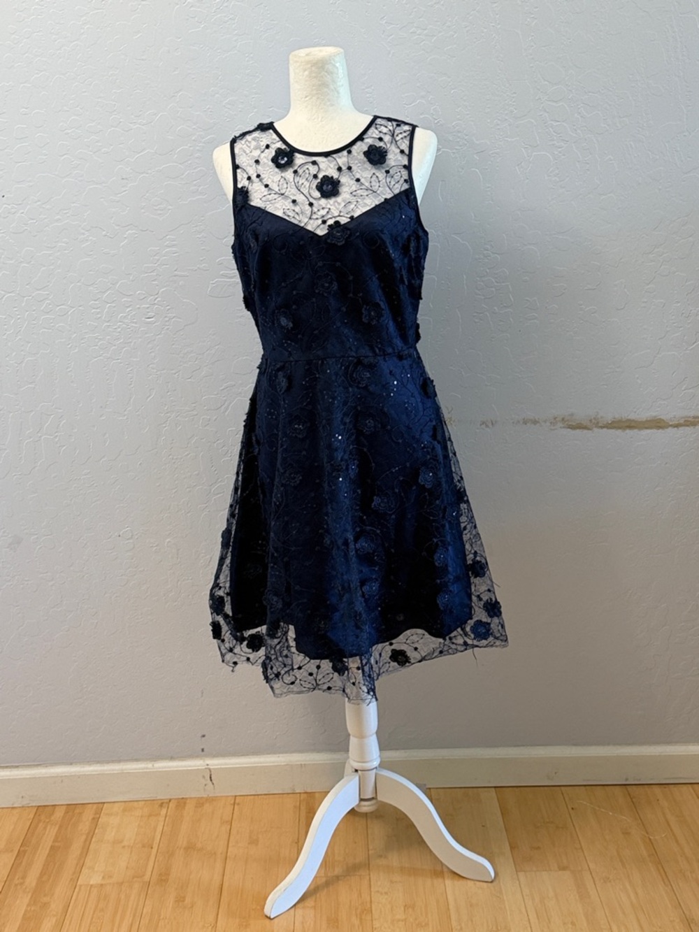 Taylor Navy Floral Lace Midi Dress